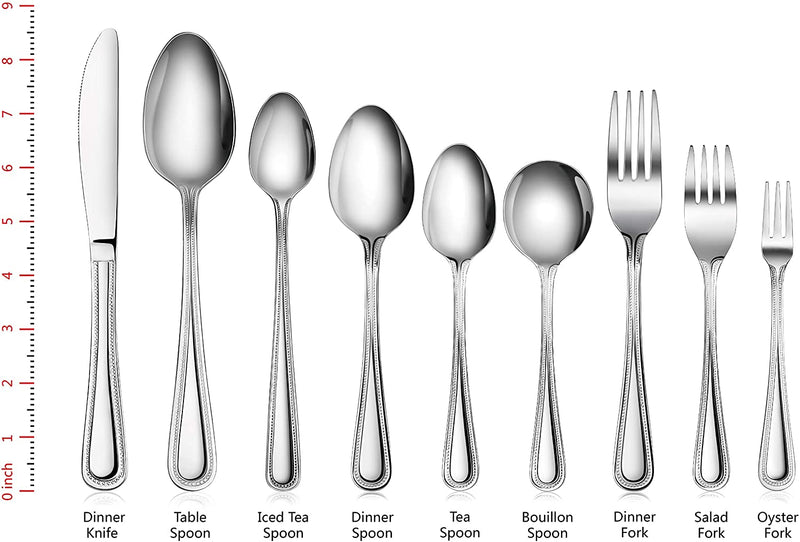 New Star Foodservice 58529 Bead Pattern, 8/0 Stainless Steel, Dinner Spoon, 7.6-Inch, Set of 12