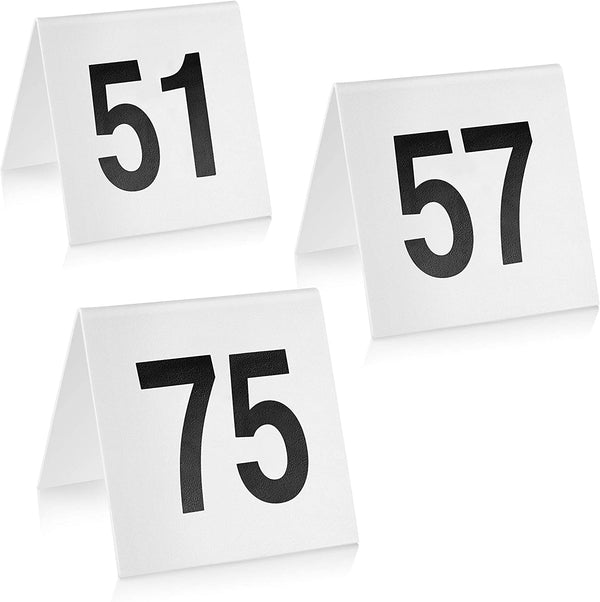 New Star Foodservice 27570 Double Side Plastic Table Numbers, 51-75, 3" x 3" Inch, White