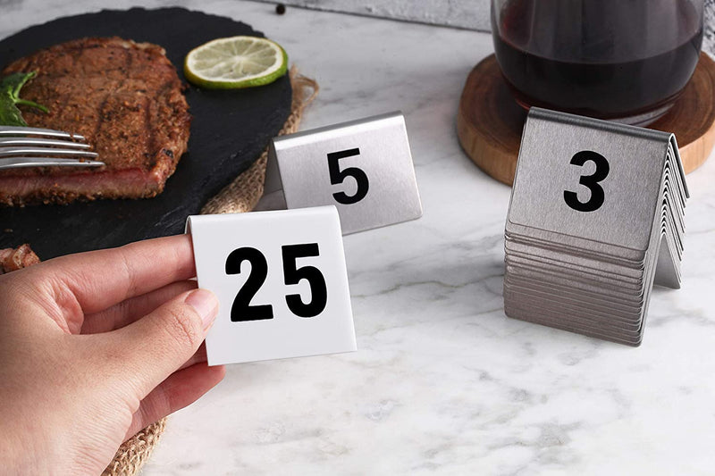 New Star Foodservice 26757 Double Side Plastic Table Number Card, 1-25, 1.7" x 2" Inch, White