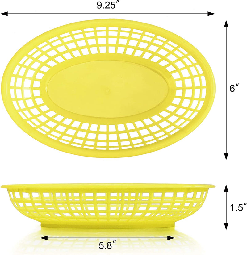 New Star Foodservice 44188 Fast Food Baskets, 9.25 x 6 inch Oval, Set of 12, Yellow