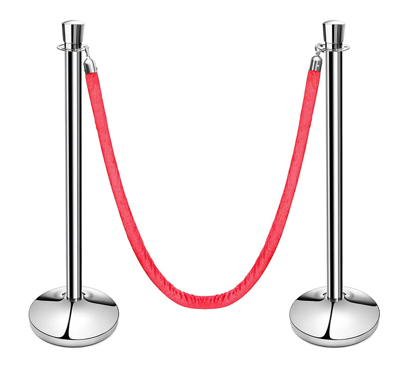 New Star Foodservice 54743 Tulip Top Stainless Steel Stanchions, Set of 2 Posts with 1 of 79.5-Inch Red Velvet Rope