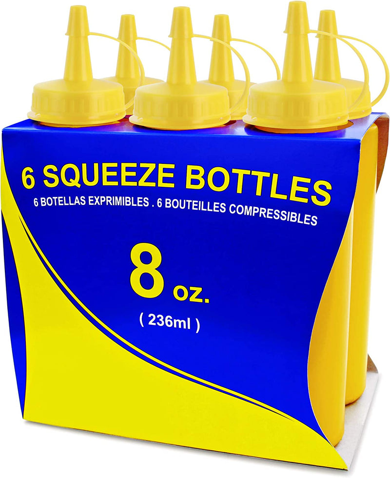 New Star Foodservice 26467 Squeeze Bottles, Plastic, 8 oz, Yellow, Pack of 6
