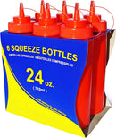 New Star Foodservice 26405 Squeeze Bottles, Plastic, Wide Mouth, 24 oz, Red, Pack of 6