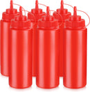 New Star Foodservice 26436 Squeeze Bottles, Plastic, Wide Mouth, 32 oz, Red, Pack of 6