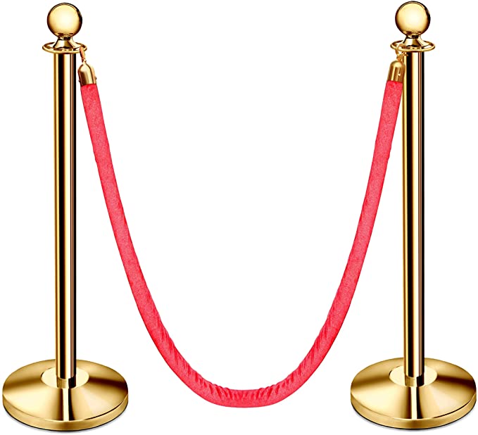 New Star Foodservice 54750 Red Velvet Stanchion Rope with Gold Color Plated Hooks, 79.5-Inch, Set of 2