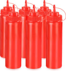 New Star Foodservice 26405 Squeeze Bottles, Plastic, Wide Mouth, 24 oz, Red, Pack of 6