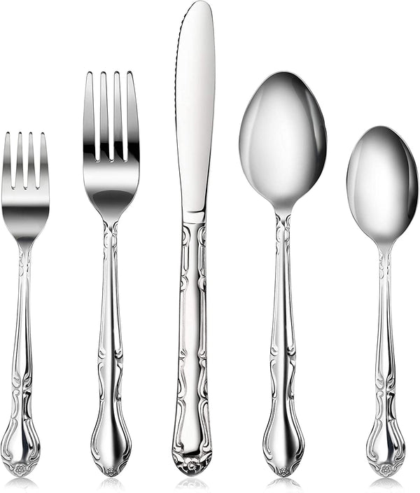 New Star Foodservice 58857 Rose Pattern, 18/0 Stainless Steel, (60 Piece Flatware Set)