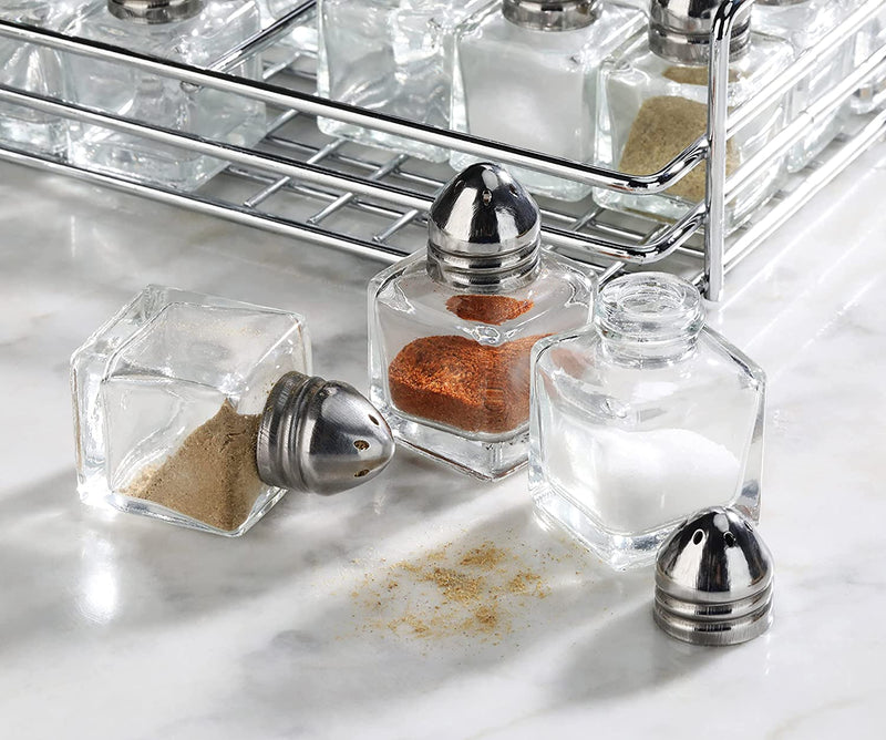 New Star Foodservice 28423 Mini Salt and Pepper Shakers, with Rack, Set of 24