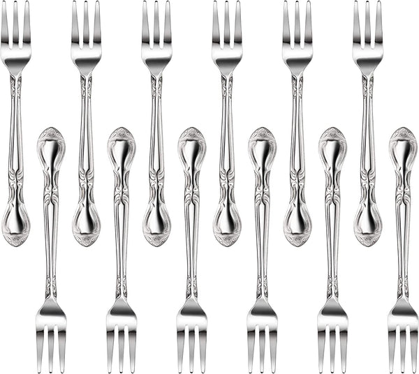 New Star Foodservice 58680 Stainless Steel Rose Pattern Oyster Fork, 5.8-Inch, 12 pieces