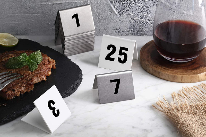 New Star Foodservice 26757 Double Side Plastic Table Number Card, 1-25, 1.7" x 2" Inch, White