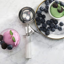 New Star Foodservice 34745 Commercial-Grade Thumb Press Food Disher / Ice Cream Scoop, 18/8 Stainless Steel, 4.67 oz, Size 6, White