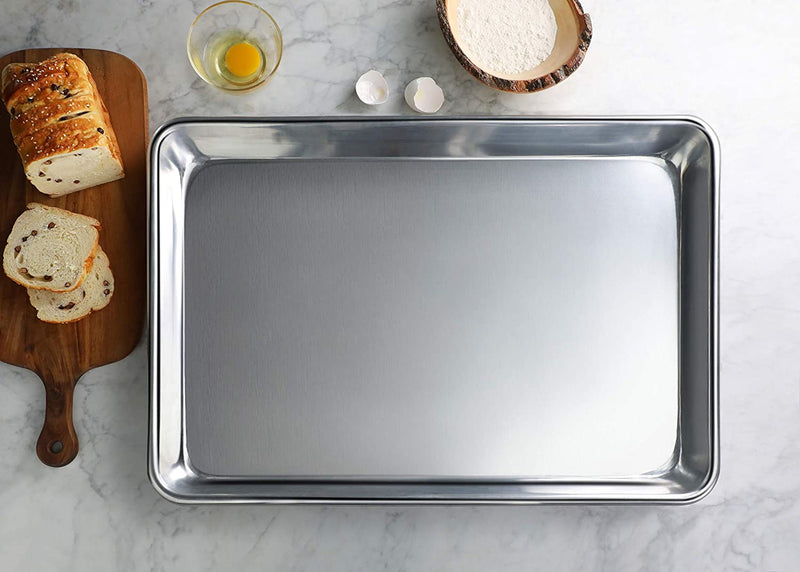 New Star Foodservice 36800 Commercial-Grade 12-Gauge Aluminum Open Bead Sheet Pan/Bun Pan, 18" L x 26" W x 2" H (Full Size) | Measure Oven (Recommended)