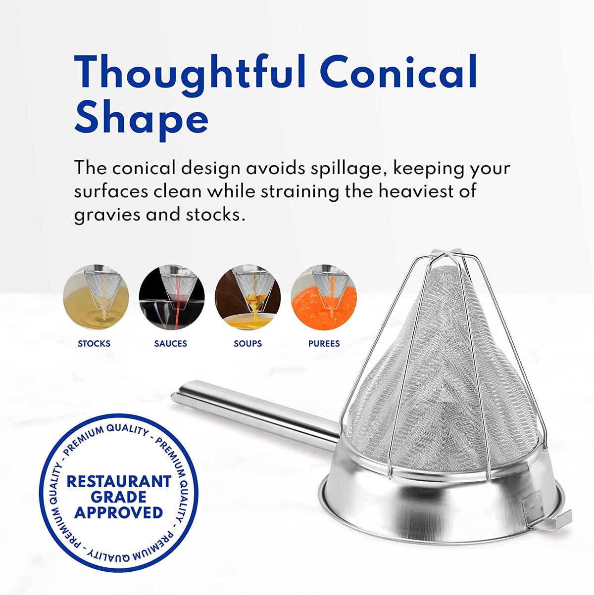 New Star Foodservice 10-Inch China Cap Strainer – 18/8 Stainless Steel Fine Mesh, Hollow Handle, Conical Shape - View #11