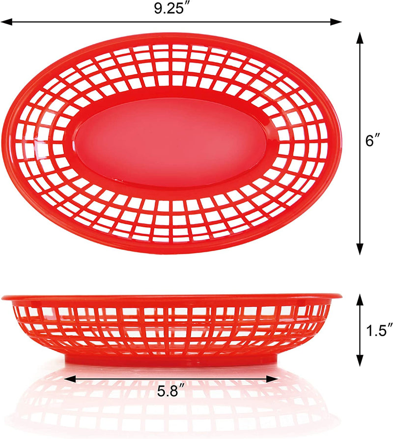 New Star Foodservice 44164 Fast Food Baskets, 9 1/4-Inch x 6-Inch Oval, Set of 12, Red