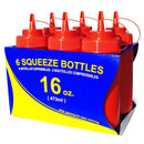 New Star Foodservice 26344 Squeeze Bottles, Plastic, Wide Mouth, 16 oz, Red, Pack of 6