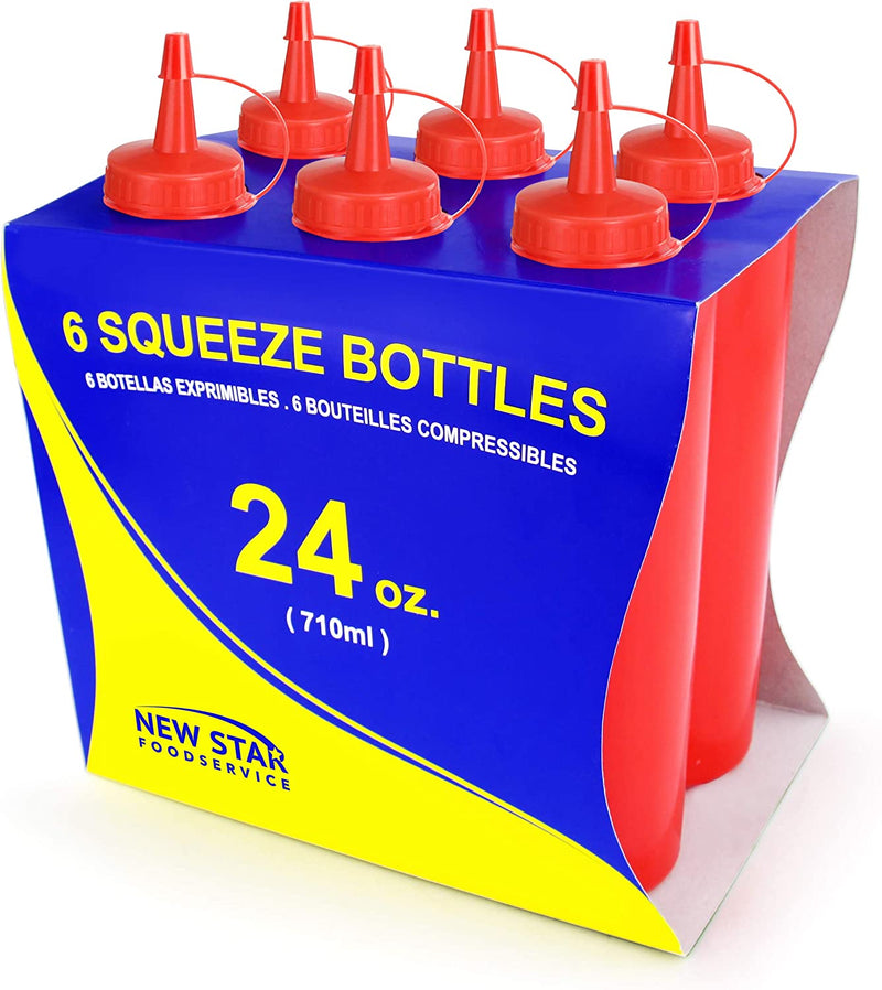 New Star Foodservice 26375 Squeeze Bottles, Plastic, 24 oz, Red, Pack of 6