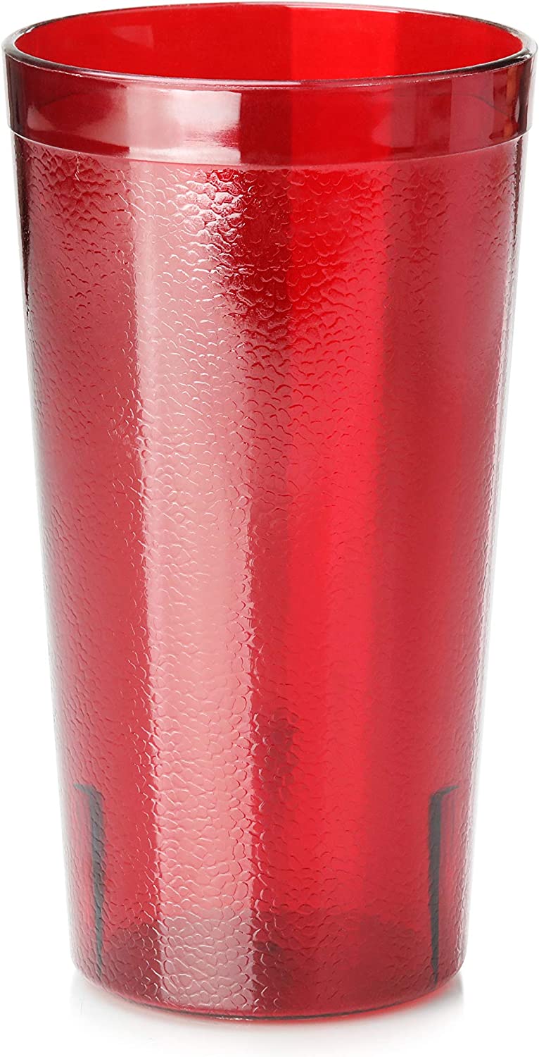New Star Foodservice 46403 Tumbler Beverage Cup, Stackable Cups, Break-Resistant Commercial SAN Plastic, 16 oz, Red, Set of 12