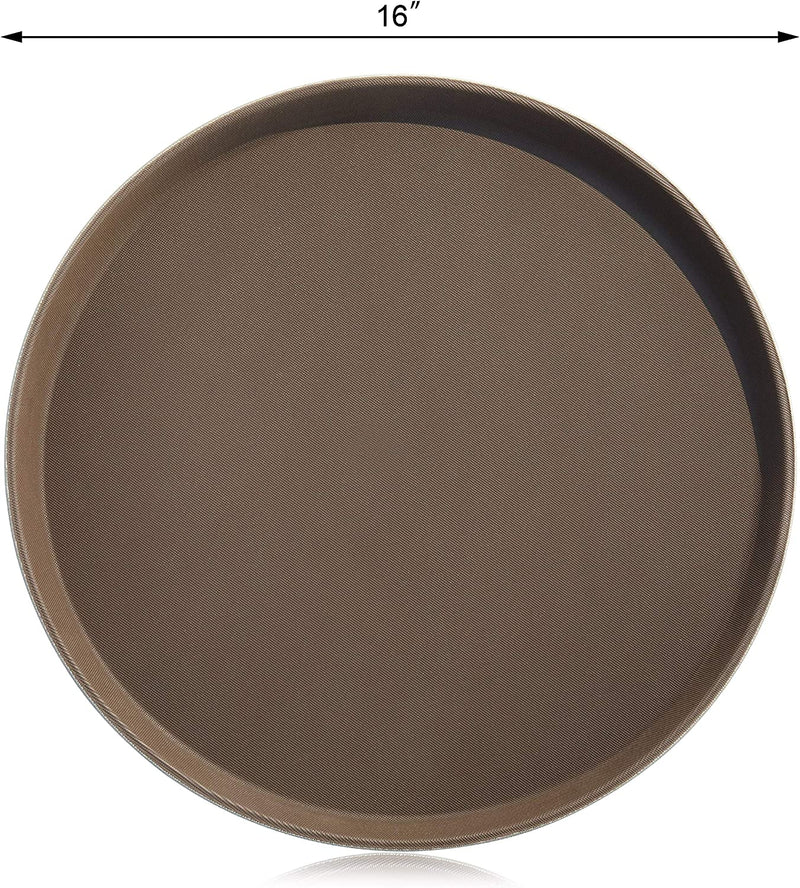 New Star Foodservice 25248 Restaurant Grade Non-Slip Tray, Plastic, Rubber Lined, Round (16-Inch, Brown)