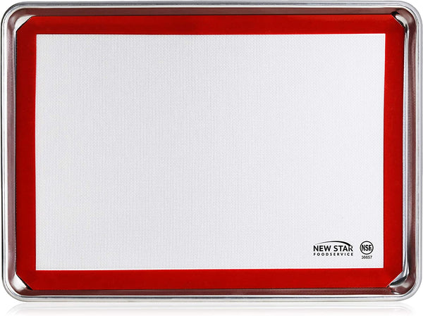 New Star Foodservice 38446 Commercial-Grade 18-Gauge Aluminum Sheet Pan/Bun Pan and Silicone Baking Mat Set, 15" L x 21" W x 1" H (Two-Thirds Size) | Measure Oven (Recommended)