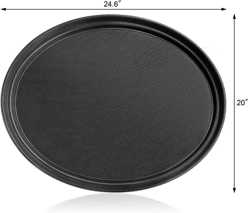 New Star Foodservice 25453 Non-Slip Tray, Plastic, Rubber Lined, Oval, 20.5 x 25.25-Inch, Black