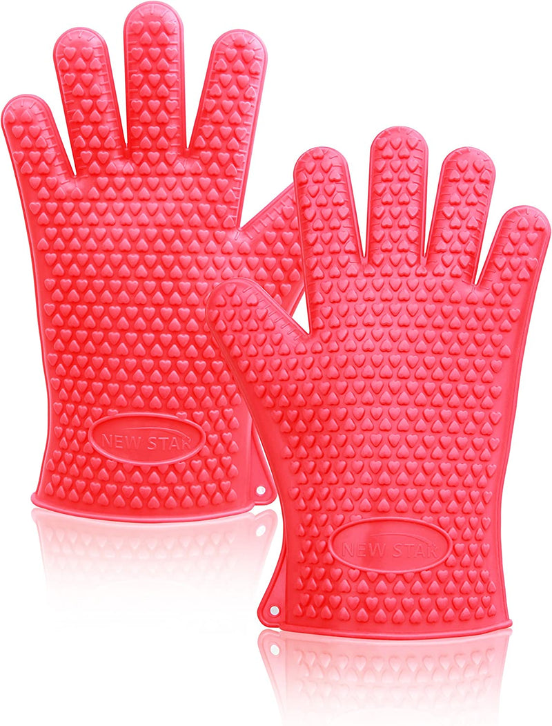 New Star Foodservice 32376 Commercial Grade Silicone Oven Mitts, Red, Set of 2
