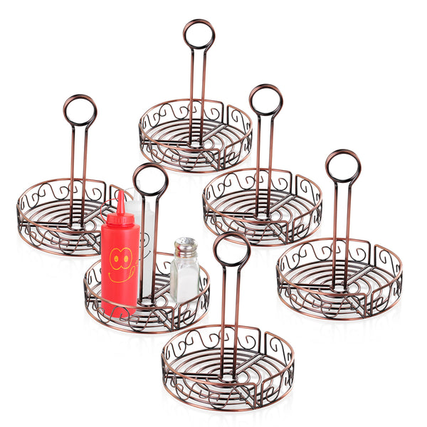New Star Foodservice 22131 Antique Bronze Finished Wire Condiment Caddy, 7.8" Dia x 9" H, Set of 6