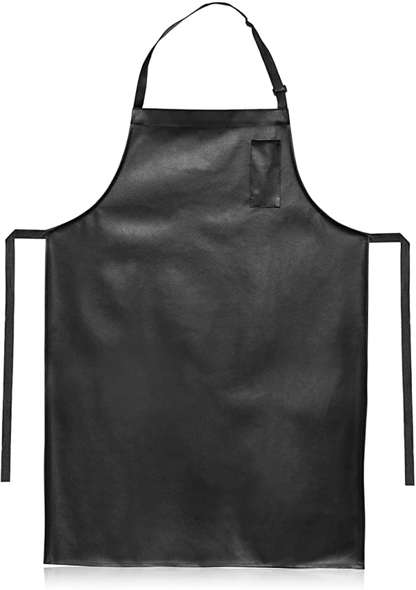 New Star Foodservice 32338 Vinyl Bib Apron with Leatherette Finish, Set of 2, Black