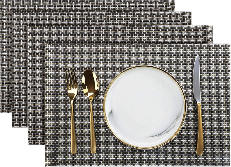 New Star Foodservice 28195 Crossweave Woven Vinyl Placemats, Set of 4, Electrum Silver